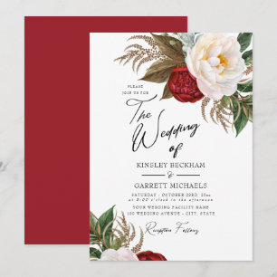 Invitation Mariage d'aquarelle rouge et blanc luxuriant