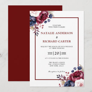 Invitation Mariage d'aquarelle rouge rousse rose pâle