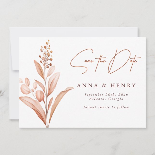 Invitation Mariage d'aquarelle Russe Brown Feuille Peach (Devant)