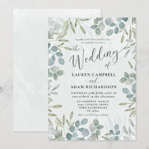 Invitation Mariage d'aquarelle Russe Sage Green Eucalyptus