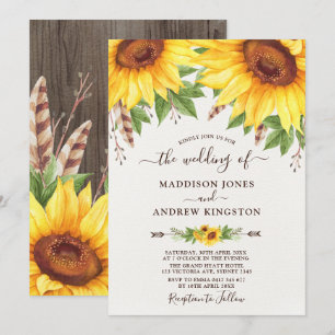 Invitation Mariage d'aquarelle Russe Sunflowers Boho