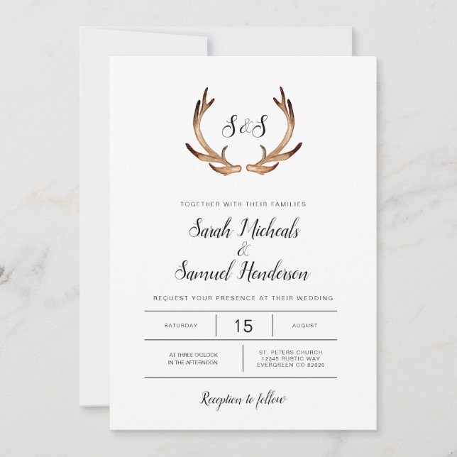 Invitation Mariage d'aquarelle rustique minimal (Devant)