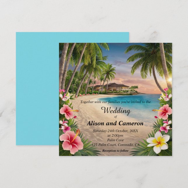 Invitation Mariage d'aquarelle Tropical Ocean Beach (Devant / Derrière)