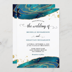 Invitation Mariage d'aquarelle turquoise Gold Agate