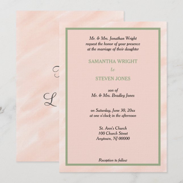 Invitation Mariage d'aquarelle vert de couleur gris géométriq (Devant / Derrière)