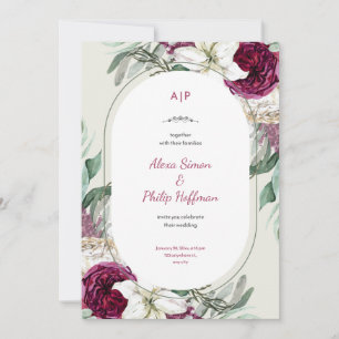 Invitation Mariage D'Aquarelle Vert Et Rouge Floral
