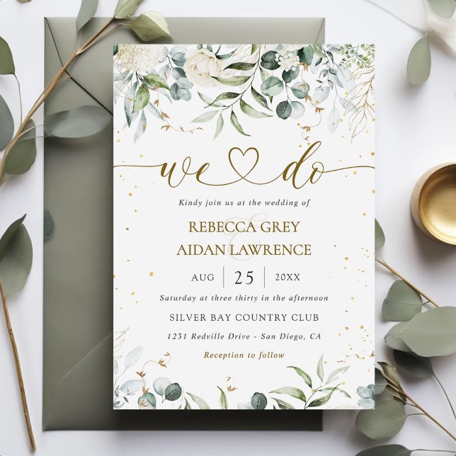 Invitation Mariage d'aquarelle vert gris blanc (Créateur téléchargé)