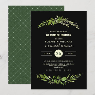 Invitation Mariage d'aquarelle verte noire