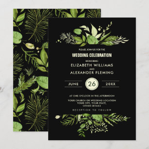 Invitation Mariage d'aquarelle verte noire