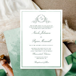 Invitation Mariage d'aquarelle verte pour monogramme classiqu