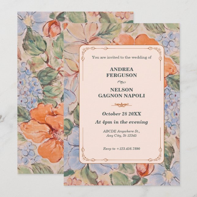 Invitation Mariage d'aquarelle vintage (Devant / Derrière)