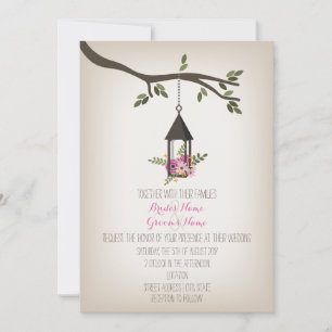 Invitation Mariage d'arbre à lanterne rose