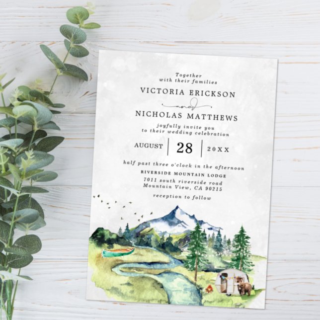 Invitation Mariage d'arbre de forêt de montagne rustique et t (Créateur téléchargé)