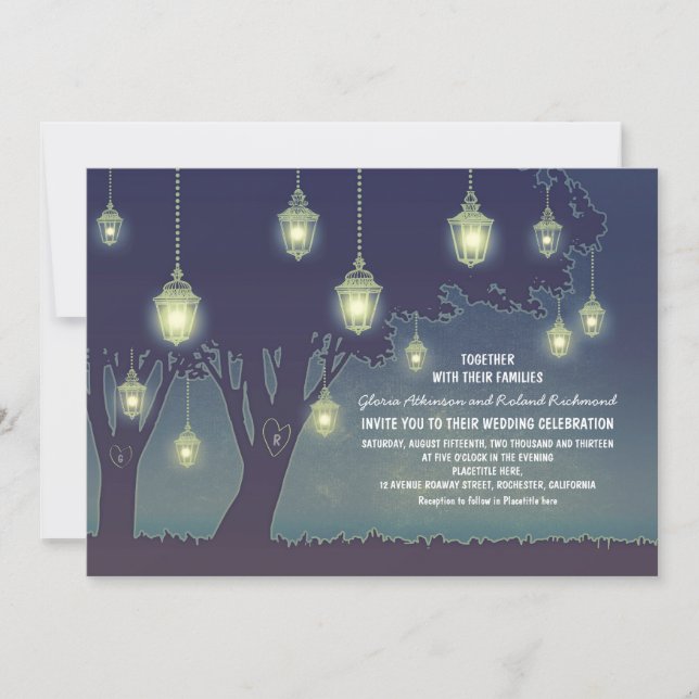 Invitation Mariage d'arbre de la lanterne bleue poussiéreuse (Devant)