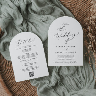 Invitation Mariage d'arc de code QR tout en un noir délicat