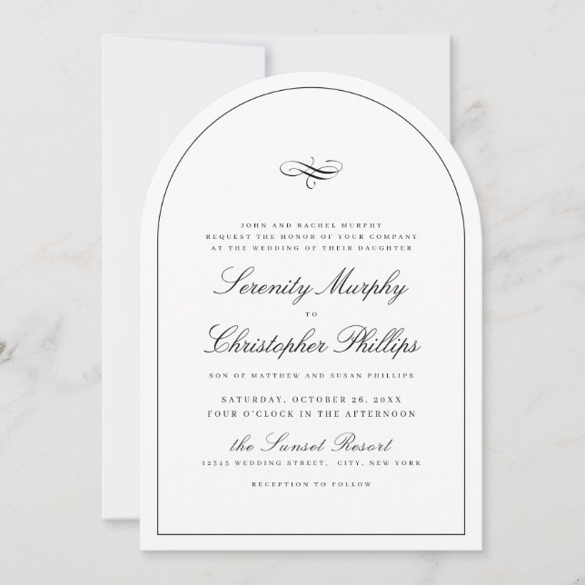 Invitation Mariage d'arc de script d'élégance classique simpl (Devant)