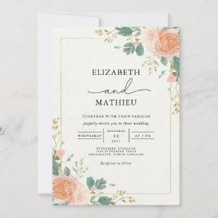 Invitation Mariage d'arc en fleur d'abricot doré