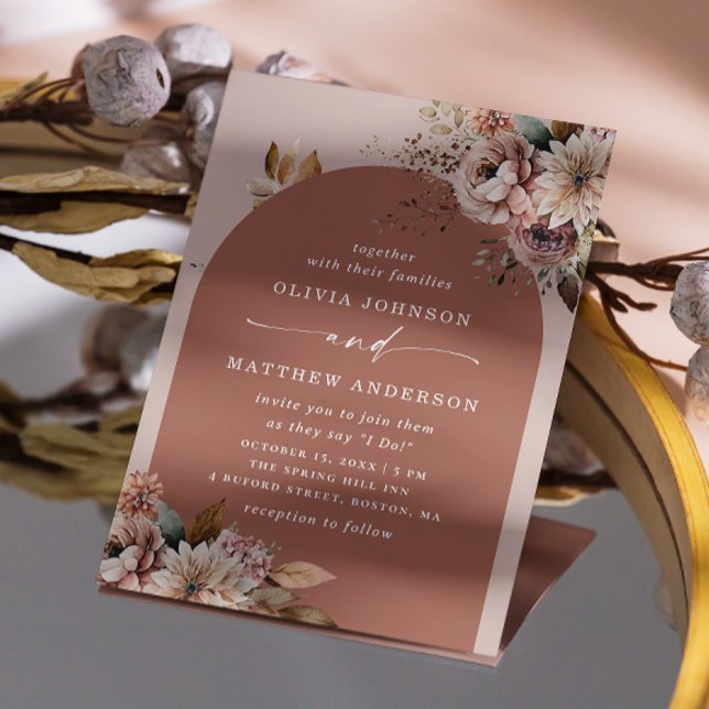 Invitation Mariage d'arc en terre battue Automne | Boho Flora (Créateur téléchargé)