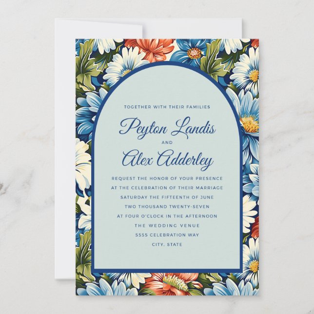 Invitation Mariage d'arc floral orange bleu (Devant)