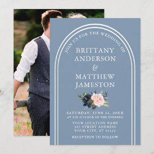 Invitation Mariage d'arc moderne Dusty bleu rose floral photo