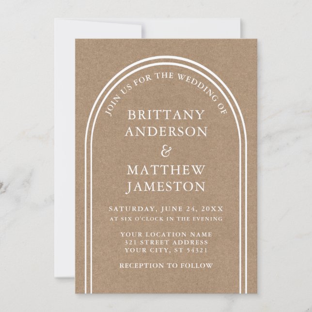 Invitation Mariage d'arc moderne et élégant Kraft (Devant)