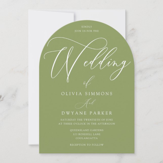 Invitation Mariage d'arc moderne Moss Green (Devant)