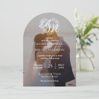Invitation Mariage d'arc noir et blanc photo personnalisé