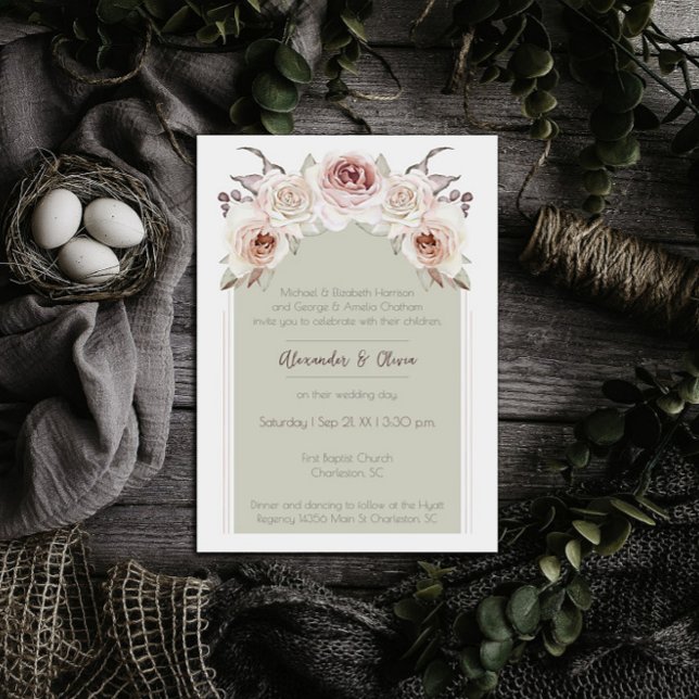 Invitation Mariage d'arc Rose de Bohême (Bohemian Rose Arch Wedding Invitation)