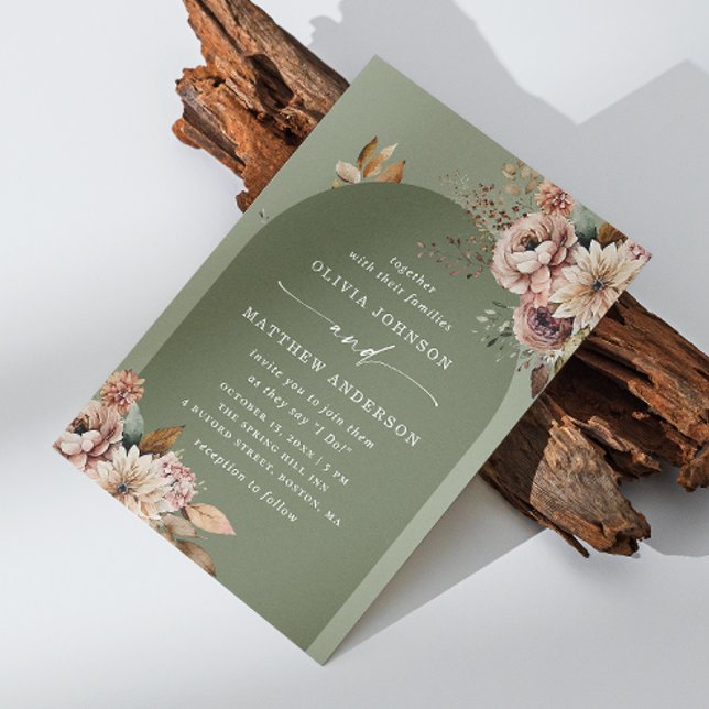 Invitation Mariage d'arc vert d'olive Muet | Boho Dusty Sage (Créateur téléchargé)