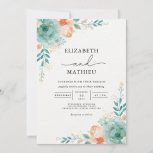 Invitation Mariage d'arche botanique Turquoise douce
