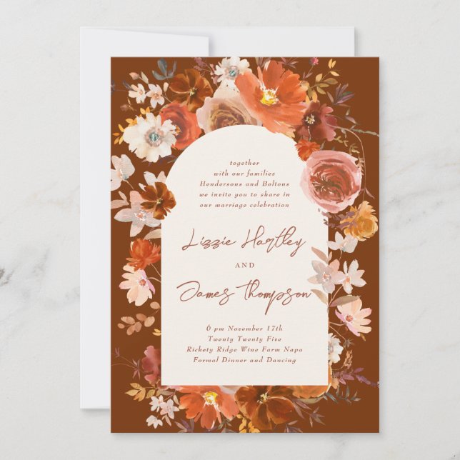 Invitation Mariage d'arche d'aquarelle florale à la crème brû (Devant)