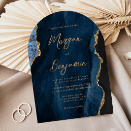 Invitation Mariage d'arche de script d'agate bleu marine mode
