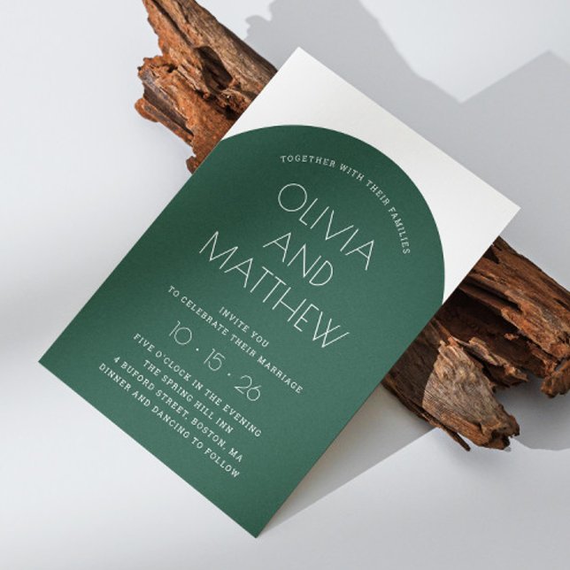 Invitation Mariage d'arche de typographie moderne vert émerau (Créateur téléchargé)