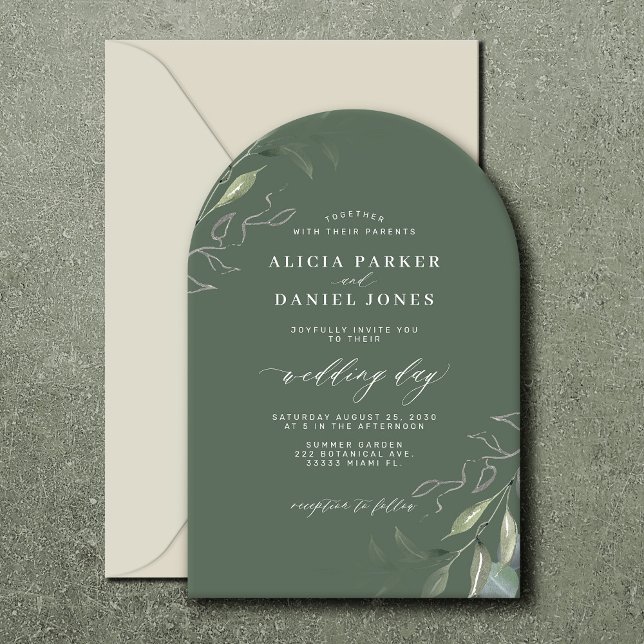 Invitation Mariage d'arche feuille de Sage vert (Créateur téléchargé)