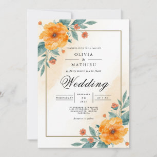 Invitation Mariage d'arche fleurie orange chaud