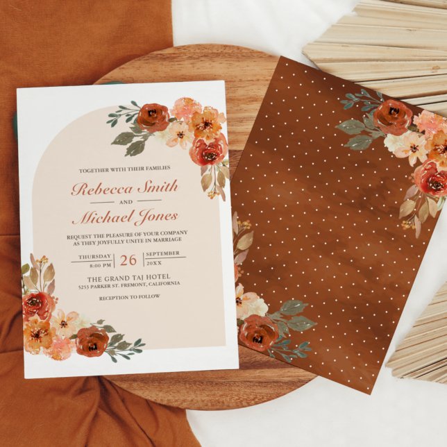 Invitation Mariage d'arche florale d'orange brulé rustique (Créateur téléchargé)