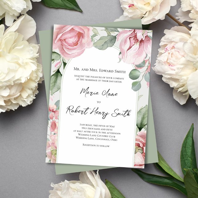 Invitation Mariage d'arche florale rose pâle (Blush pink watercolor wedding invitation. )