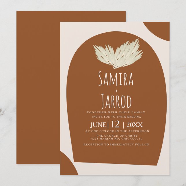 Invitation Mariage d'arche naturelle à main de Bohême (Devant / Derrière)
