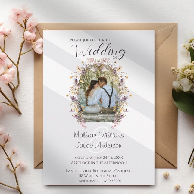 Invitation Mariage d'arche photo moderne élégant violet (Modern Elegant Purple Floral Photo Arch Wedding Invitation)