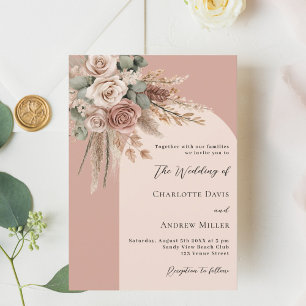Invitation Mariage d'arche rose de la pampa sauge beige