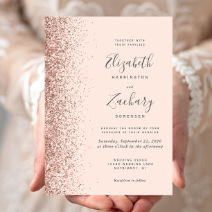 Invitation Mariage d'arête de Parties scintillant or rose ros