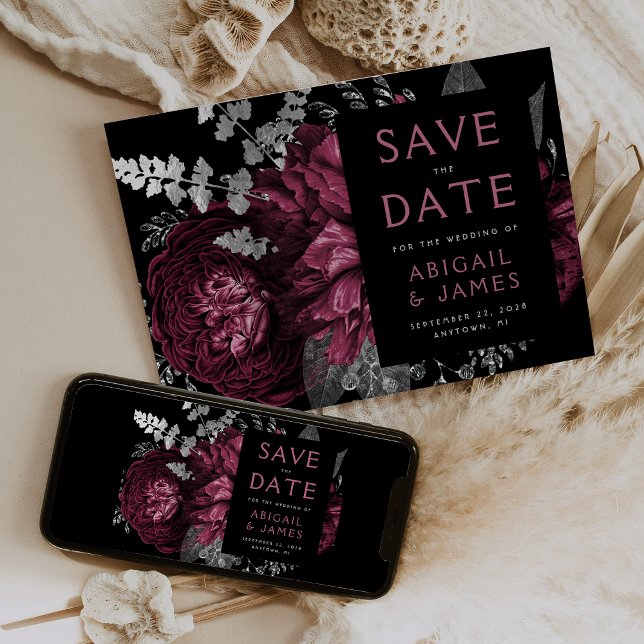 Invitation Mariage d'Argent à fleurs foncées en Bourgogne Enr (Créateur téléchargé)