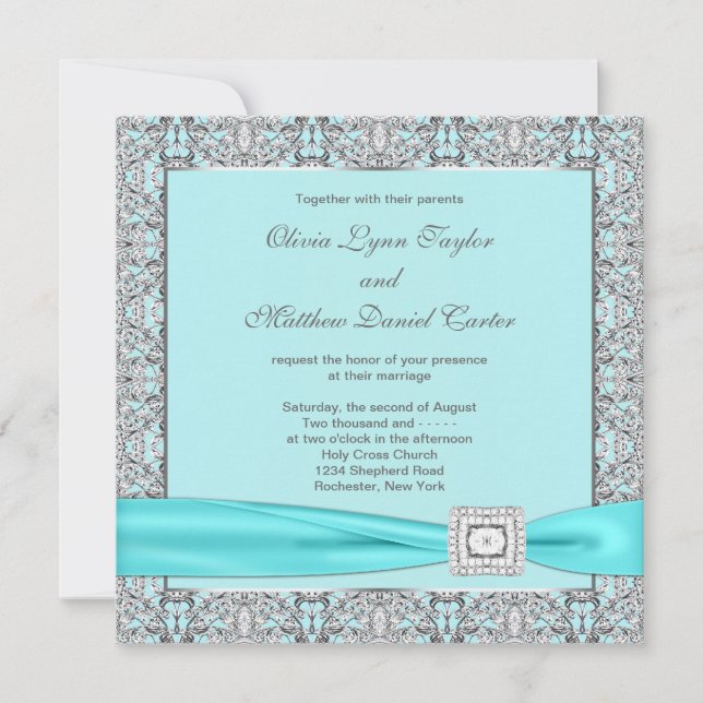 Invitation Mariage d'argent bleu turquoise (Devant)