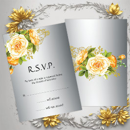 Invitation Mariage d'argent et de roses jaunes RSVP
