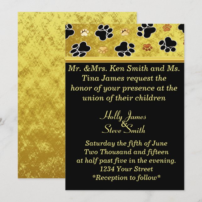 Invitation Mariage d'arrangement de patte de feuille d'or (Devant / Derrière)