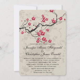 Invitation Mariage d'art de fleur de cerisier Sakura de style