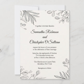 Invitation Mariage d'art de ligne botanique minimale