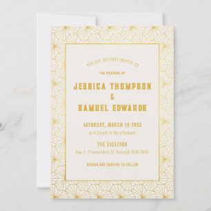 Invitation Mariage d'art déco géométrique or et blanc