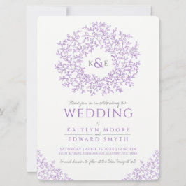 Invitation Mariage d'art en monogramme de feuille à main viol