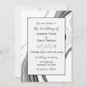 Invitation Mariage d'art fluide noir et Marbre blanc